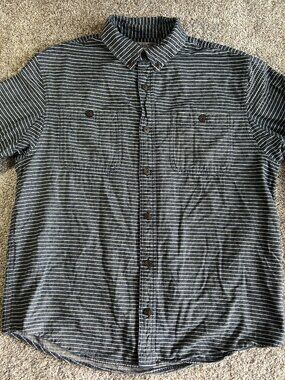Men's Duluth Large Relaxed Fit Heavy Duty Button Up Striped Blue Shirt